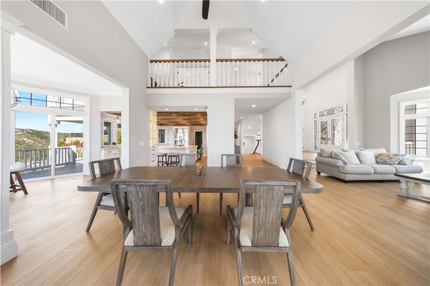 Dining room, Interior, Living room, Recessed Lighting, Wood Texture Flooring