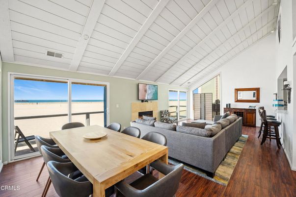 Dining room, Fireplace, Interior, Living room, Water, Wood Texture Flooring