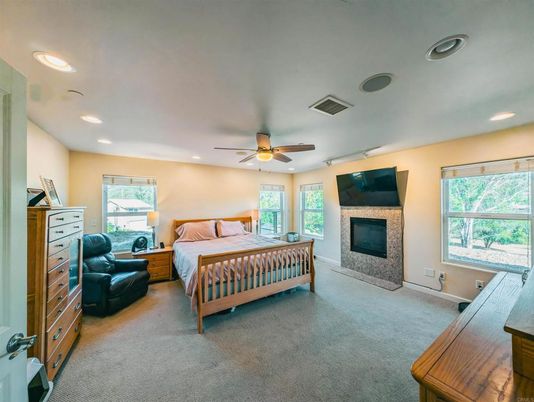 Bedroom, Fireplace, Interior, Recessed Lighting