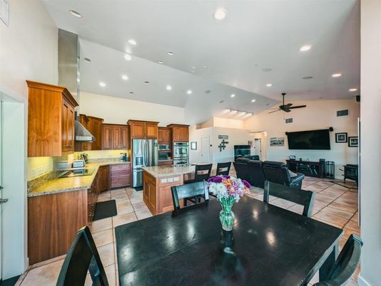 Dining room, Interior, Kitchen, Living room, Recessed Lighting, Stainless Steel Appliances