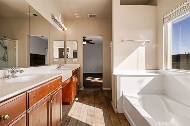 Bathroom, Dual Sink Vanities, Interior, Wood Texture Flooring