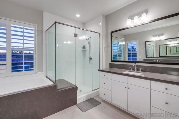 Bathroom, Dual Sink Vanities, Glass Shower, Interior, Recessed Lighting