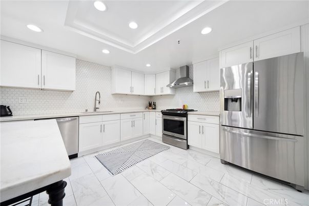 Interior, Kitchen, Marble, Recessed Lighting, Stainless Steel Appliances