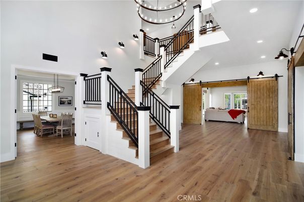 Dining room, Interior, Pendant Lights, Recessed Lighting, Wood Texture Flooring