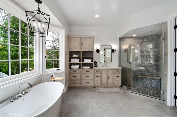 Bathroom, Dual Sink Vanities, Free Standing Baths, Glass Shower, Interior, Pendant Lights, Recessed Lighting