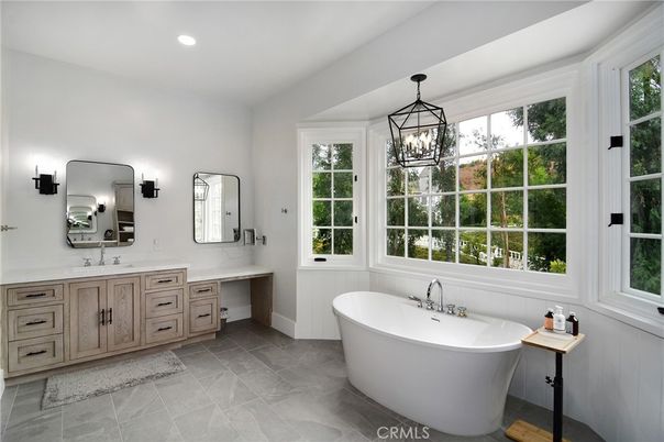 Bathroom, Dual Sink Vanities, Free Standing Baths, Interior, Pendant Lights, Recessed Lighting
