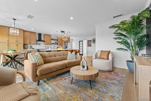 Dining room, Interior, Kitchen, Living room, Pendant Lights, Recessed Lighting, Wood Texture Flooring