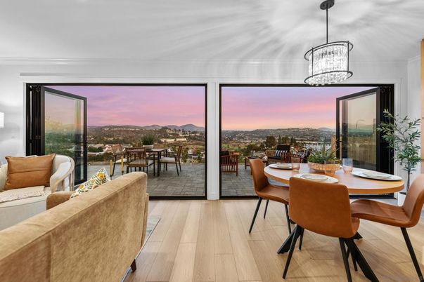 Dining room, Interior, Living room, Pendant Lights, Wood Texture Flooring