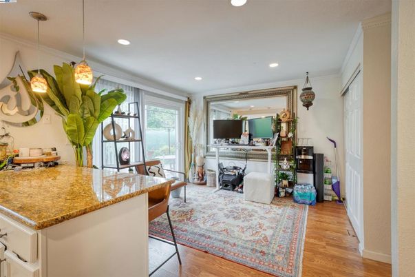 Fireplace, Interior, Pendant Lights, Recessed Lighting, Wood Texture Flooring