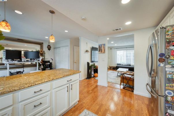 Interior, Kitchen, Pendant Lights, Recessed Lighting, Wood Texture Flooring