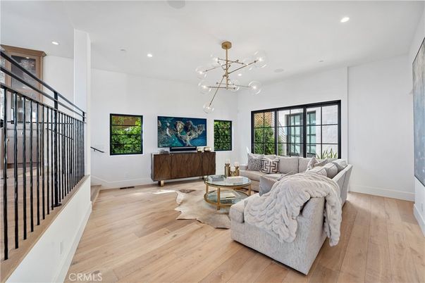 Interior, Living room, Pendant Lights, Recessed Lighting, Wood Texture Flooring