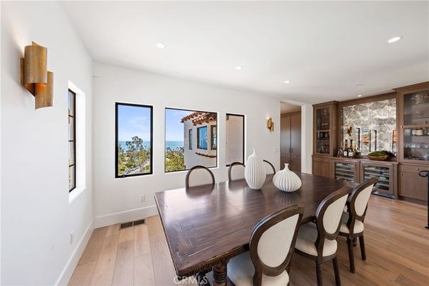 Dining room, Interior, Recessed Lighting, Water, Wood Texture Flooring