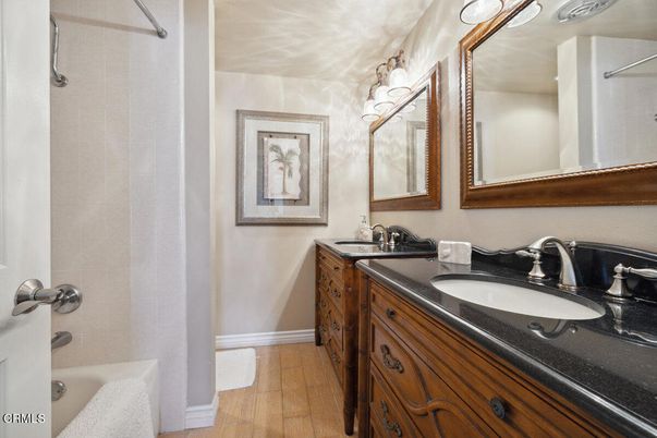 Bathroom, Dual Sink Vanities, Interior, Wood Texture Flooring