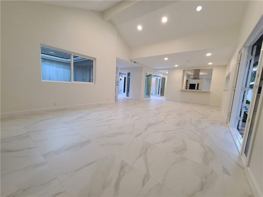 Empty room, Interior, Kitchen, Marble, Recessed Lighting