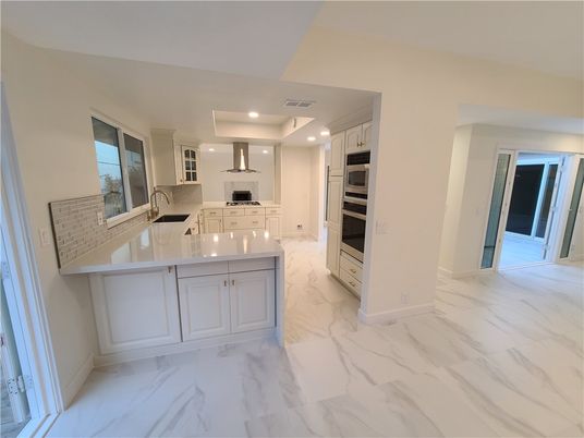 Interior, Kitchen, Marble, Recessed Lighting, Stainless Steel Appliances