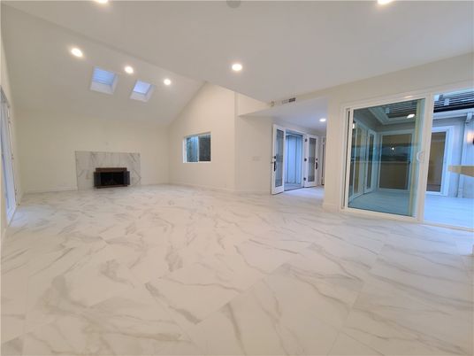 Empty room, Fireplace, Interior, Marble, Recessed Lighting