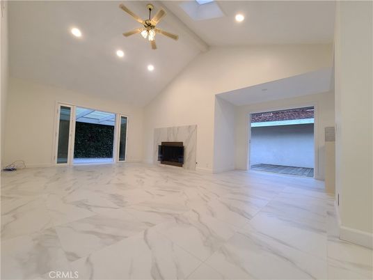 Empty room, Fireplace, Interior, Marble, Recessed Lighting