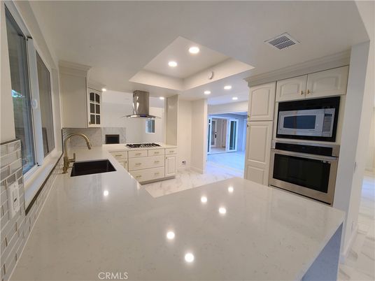 Interior, Kitchen, Marble, Recessed Lighting, Stainless Steel Appliances