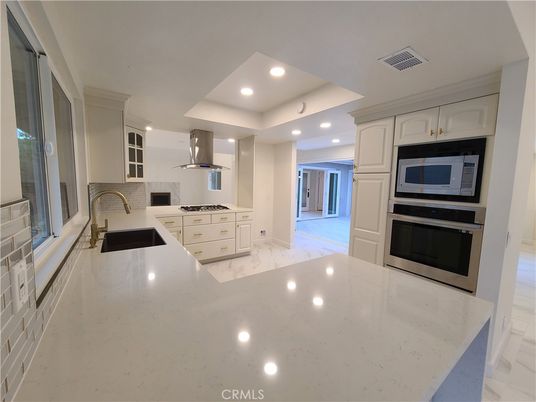 Interior, Kitchen, Marble, Recessed Lighting, Stainless Steel Appliances