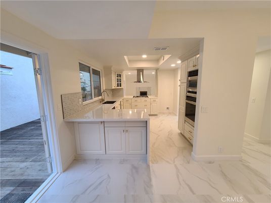 Interior, Kitchen, Marble, Recessed Lighting, Stainless Steel Appliances