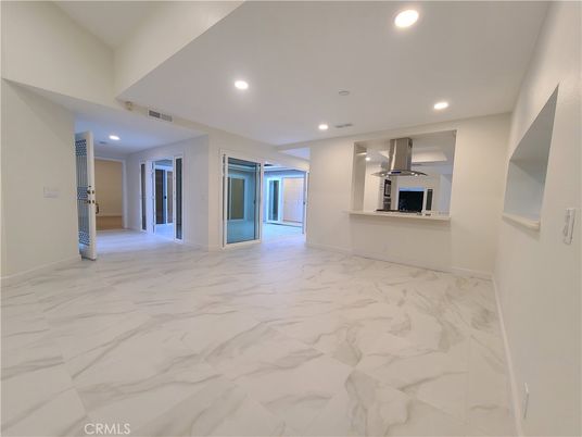 Empty room, Interior, Kitchen, Marble, Recessed Lighting