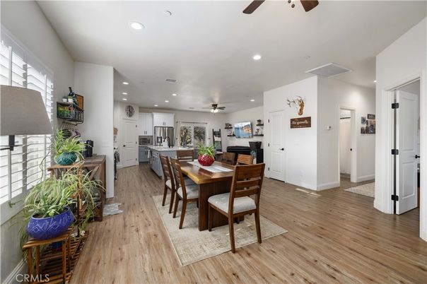 Dining room, Interior, Kitchen, Recessed Lighting, Wood Texture Flooring