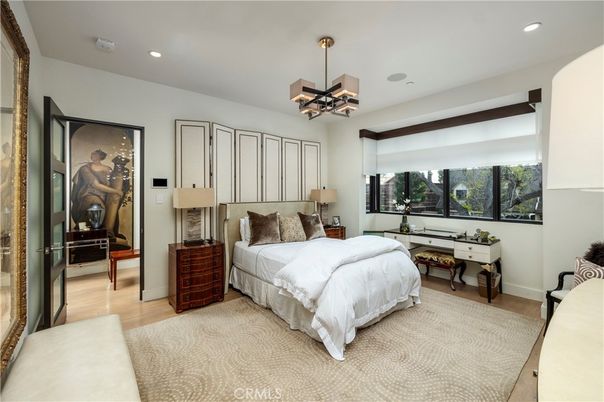 Bedroom, Interior, Pendant Lights, Recessed Lighting, Wood Texture Flooring