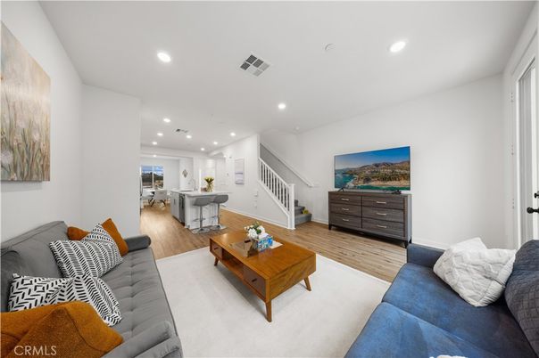 Dining room, Interior, Kitchen, Living room, Recessed Lighting, Wood Texture Flooring