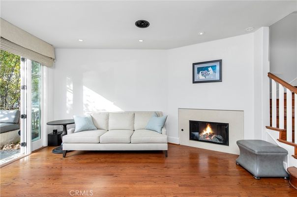 Fireplace, Interior, Recessed Lighting, Wood Texture Flooring