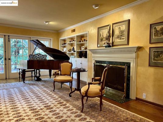 Fireplace, Interior, Piano, Recessed Lighting, Wood Texture Flooring