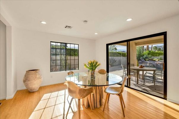 Dining room, Interior, Recessed Lighting, Wood Texture Flooring