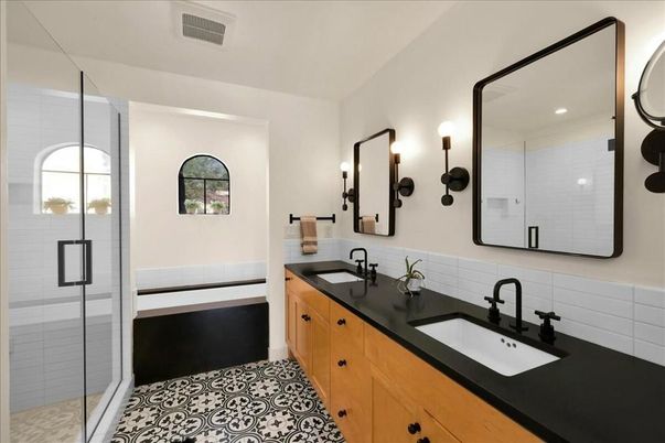 Bathroom, Dual Sink Vanities, Glass Shower, Interior, Recessed Lighting