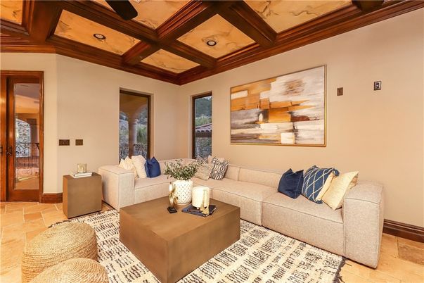 Interior, Living room, Recessed Lighting, Wooden Beams