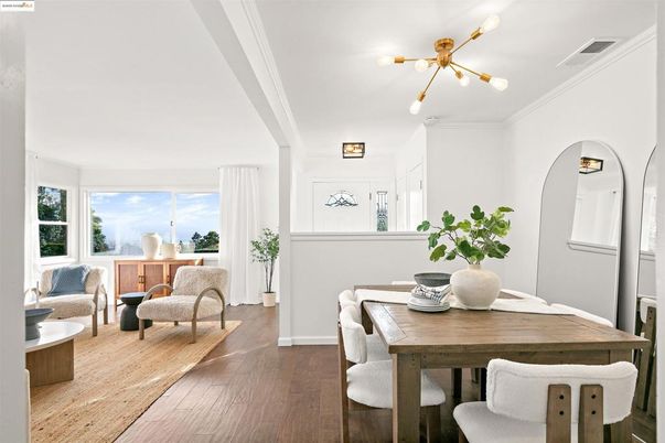 Dining room, Interior, Pendant Lights, Wood Texture Flooring