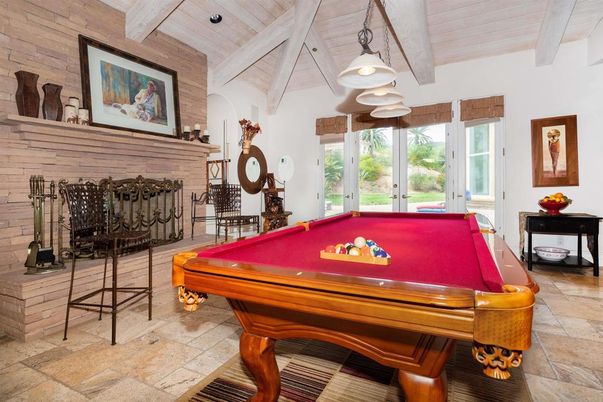 Billiard Table, Game Room, Interior, Living room, Pendant Lights, Recessed Lighting, Wooden Beams