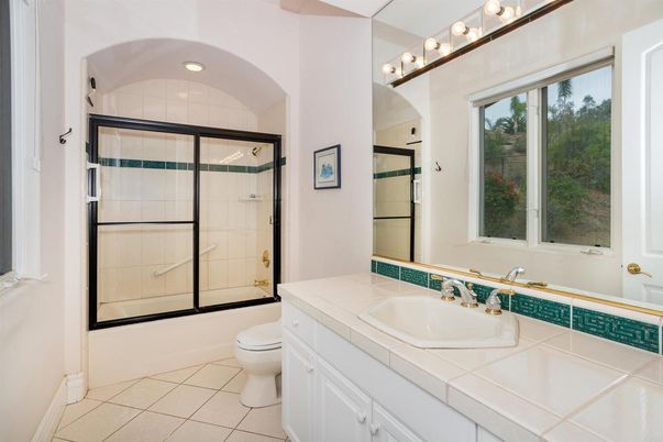 Bathroom, Glass Shower, Interior, Recessed Lighting, Tile Countertops