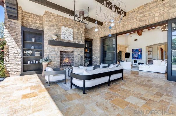 Fireplace, Interior, Living room, Pendant Lights, Stone Walls
