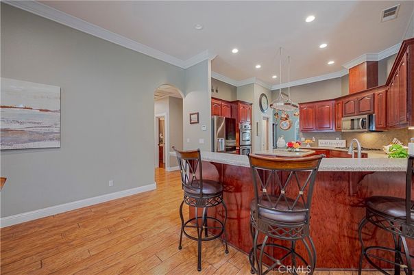 Interior, Kitchen, Pendant Lights, Recessed Lighting, Wood Texture Flooring