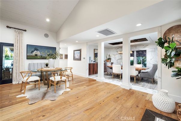 Dining room, Interior, Recessed Lighting, Wood Texture Flooring