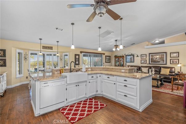 Interior, Kitchen, Living room, Pendant Lights, Wood Texture Flooring