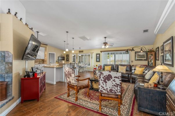 Dining room, Interior, Kitchen, Living room, Pendant Lights, Wood Texture Flooring