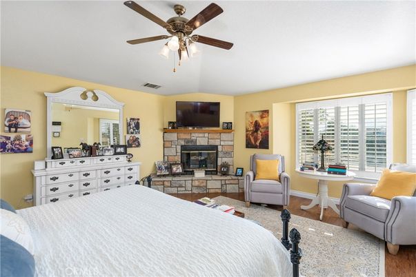 Bedroom, Fireplace, Interior, Wood Texture Flooring