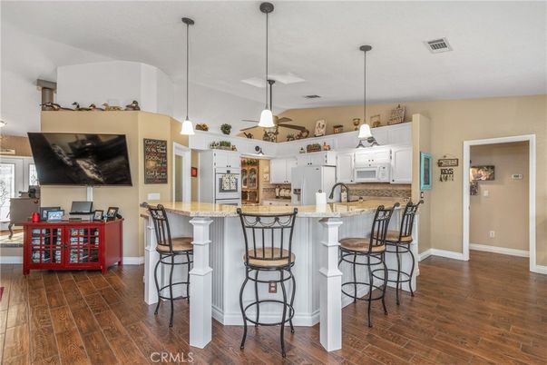 Interior, Kitchen, Pendant Lights, Wood Texture Flooring