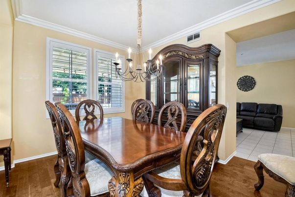 Chandelier, Dining room, Interior, Wood Texture Flooring