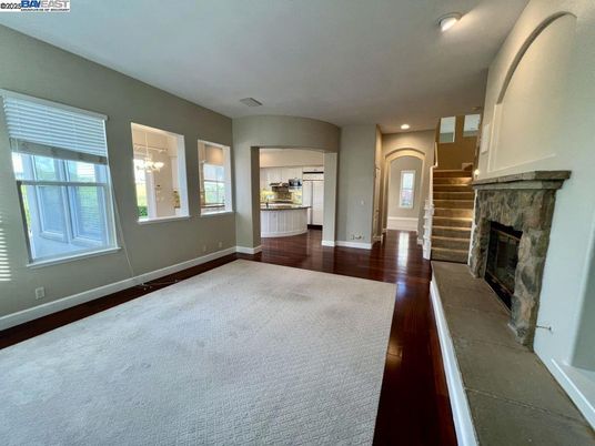 Empty room, Fireplace, Interior, Recessed Lighting, Wood Texture Flooring