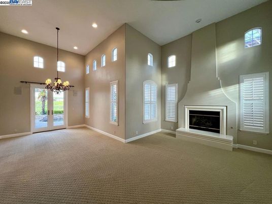 Chandelier, Empty room, Fireplace, Interior, Recessed Lighting