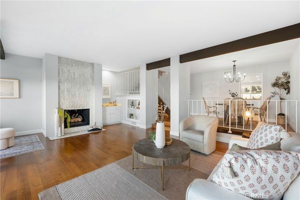 Chandelier, Dining room, Fireplace, Interior, Living room, Wood Texture Flooring