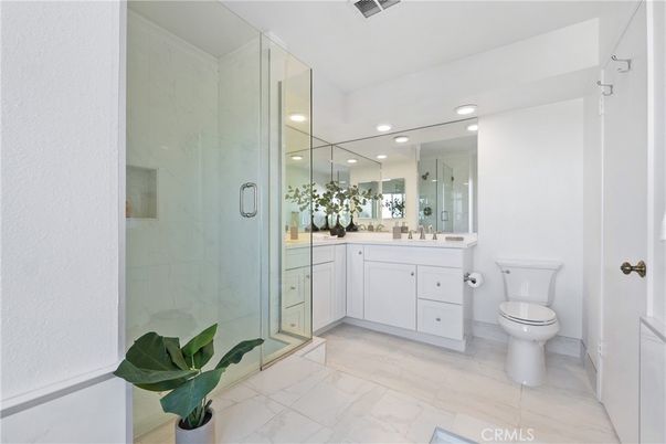 Bathroom, Glass Shower, Interior, Marble, Recessed Lighting