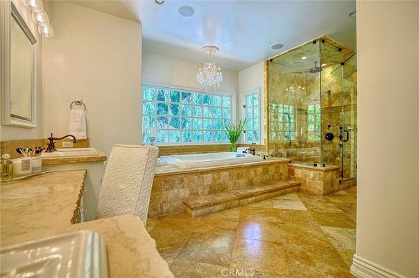 Bathroom, Chandelier, Glass Shower, Interior