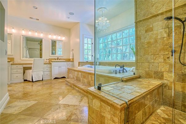 Bathroom, Glass Shower, Interior, Recessed Lighting, Stone Walls
